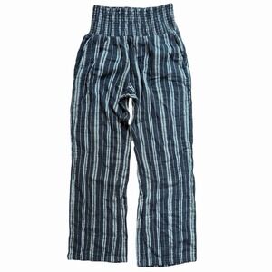 Billabong Womens Striped Beach Pants L Black Blue Wide Leg Smocked Waist Boho